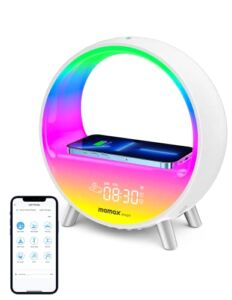 Momax Smart Sunrise Alarm Clock, Wireless Charging Smart Alarm, Wake up Clock with Snooze Mode, 9Light Mode, 7Natural Sounds, Bluetooth Speaker, App/Voice Controlled Sunset Alarm Clock Work with Alexa
