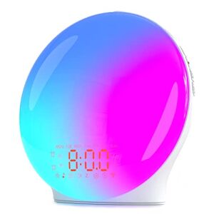 Sunrise Alarm Clock Wake Up Light Full Screen for Heavy Sleepers Adults Kids, Bedroom, Smart Digital Clock Radio with Sunrise Simulation, Dual Alarms, Snooze, 7 Color Atmosphere Lamp, 8 Natural Sounds