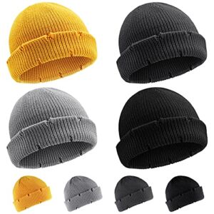 SATINIOR 4 Pieces Trawler Beanie Hat Unisex Fisherman Hat Knitted Skullcap Winter Warm Hat for Men and Women, Multicolor, One Size