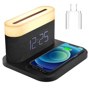 COLSUR Digital Alarm Clock with Wireless Charging 15W Max Touch Bedside Lamp with 5-100% Adjustable Brightness,12/24Hr,Snooze,QI Wireless Charger,Bedroom,Livingroom with QC3.0 Adapter
