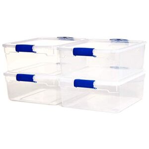 Homz Heavy Duty Modular Clear Plastic Stackable Storage Tote Containers with Latching and Locking Lids, 15.5 Quart Capacity, 4 Pack