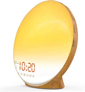 Kitchen Goods Sunrise Alarm Clock with Wake Up Light for Heavy Sleepers, Kids, Adults for Bedroom with Sleep Aid, Dual Alarms, USB Port, Natural Sounds & 7 Colors – Wood