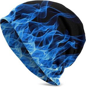 Liusu Blue Burning Flame Slouchy Beanie Cap Knit Hat for Men Women Chemo Hat Skull Cap Fisherman Beanie Hat Unisex Gift