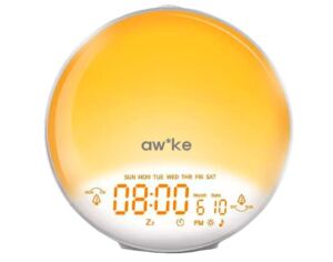 aw*ke Sunrise Alarm Clock , Wake up Light, Sunrise and Sunset Simulation, Tap to Snozze, Colorful Lights , Dual Alarms , Patented Product (Patent No: US 8,477,568 B2)