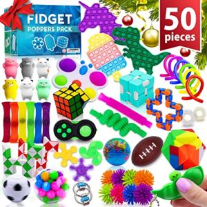 (50 Pcs) Fidget Toys Stocking Stuffers for Kids Pop Its It Gift Ideas Fidgets Gifts Boys Girls Party Favors Sensory Toy Bulk Pack Stress Autistic Autism Treasure Classroom Prizes Ages 3-12 Years Old