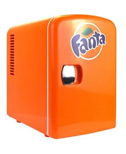 Coca-Cola Fanta 4L Cooler/Warmer w/ 12V DC and 110V AC Cords, 6 Can Portable Mini Fridge, Personal Travel Refrigerator for Snacks Lunch Drinks Cosmetics, Desk Home Office Dorm, Orange
