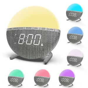 Kids Digital Alarm Clock, Dimmable 7 Colors Bedside Night Light, Snooze, 8 Soothing Alarm Sounds, Fabric Cover Decor, Desk Clock, Children Boys and Girls, Teens for Bedroom Gift