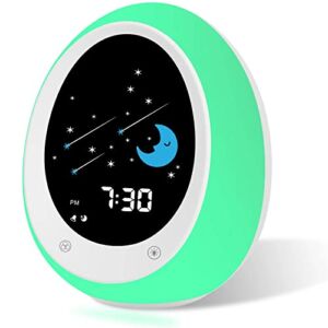 BUTTING Kids Alarm Clock, Toddler Sleep Training Clock with Sun & Moon, Sound Machine, Night Light, Time to Wake Alarm Clock for Children