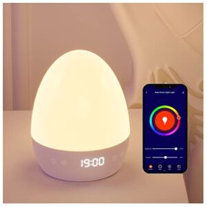 GHome Smart Night Light, Wake up Light Alarm Clock for Kids, Work with Alexa and Google Home, Dimmable RGB Warm White 6 Music Nursery Kids Smart Baby Night Light, Countdown, Only support 2.4GHz Wi-Fi