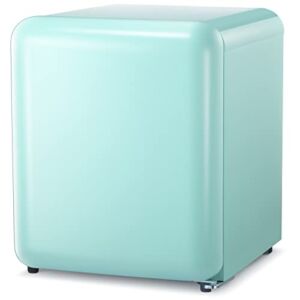 R.W.FLAME Mini Fridge with Freezer, 1.7 Cu.Ft Skin Care Small Refrigerator, 48L Multifunctional Compact Adjustable Thermostat Refrigerator, for Dorm, Office, Bedroom（Green）