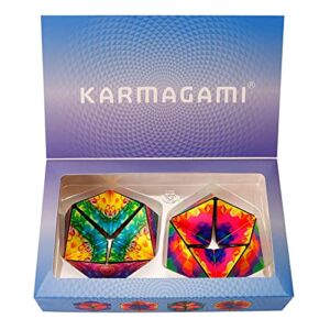 Karmagami “Pixels” and Boho 2 Pack Sensory Toy for Kids – Kaleidocycle Fidget Toy for Adults to Stay Calm & Focused – Tear-Resistant Desk Manipulative Gadget (Ages 4+)