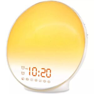 Wake Up Light Sunrise Alarm Clock for Kids, Heavy Sleepers, Bedroom, with Sunrise Simulation, Sleep Aid, Dual Alarms, FM Radio, Snooze, Nightlight, Daylight, 7 Colors, 7 Natural Sounds