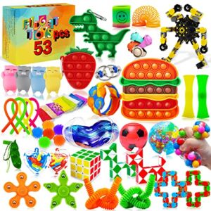 Kidcia Fidget Toys Pack, 53 Pcs Pop Fidget Toys, Stress & Anxiety Relief Sensory Toys for Autistic ADHD, ADD, OCD Children & Adults, Gift Prize Box Toys for Kids’ Classroom, Birthday Party