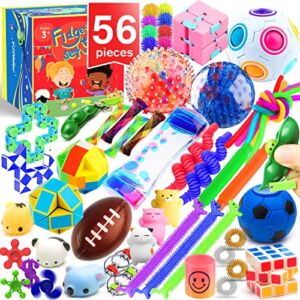 PP PHIMOTA Sensory Toys Set 56 Pack, Stress Relief Fidget Hand Toys for Adults and Kids, Sensory Fidget and Squeeze Widget for Relaxing Therapy – Perfect for ADHD Add Anxiety Autism