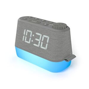 Digital Alarm Clock Radio with Sound Machine, LED Night Light and Dimmable Display, Alarm Clocks for Bedrooms with Battery Backup, USB Charger and Sleep Sounds, LED Clock with White Noise Machine