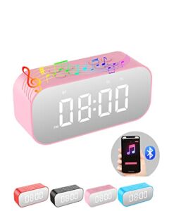 AFK Alarm Clock for Bedroom/Office,Small Digital Clock with Bluetooth Speaker,Desk Clock with Dual Alarms,Snooze,Mirror LED Display,Hands-Free Calling for Girls/Adults.(12H Format,Pink)