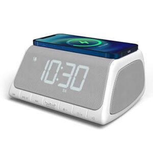Digital Alarm Clock with Wireless Charging, Sound Machine and App Control, Bedroom Alarm Clock Radio with Dimmable LED Display, Alarm Clock with USB Charger, Backup Battery and White Noise Machine