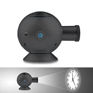 LED Analog Projection Clock with Night Light 360° Rotating Brightness & Size Adjustable Desktop Ceiling Mount Projector Clock for Home Deco (Black)