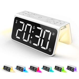 Digital Alarm Clock with USB Charger,Radio Alarm Clocks for bedrooms with LED Large Display,Natural Light Alarm Clock for Kids , with Natural Sound for Teens, Seniors
