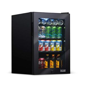 NewAir Beverage Refrigerator Cooler with 90 Can Capacity – Mini Bar Beer Fridge with Right Hinge Glass Door – Cools to 34F – AB-850B – Black