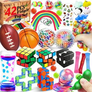 (42 Pcs) Fidget Toys Pack, Party Favors Carnival Treasure Classroom Prizes Small Mini Bulk Sensory Figit Toys Set for Boys Girls Kids Adults, Stress Relief & Anxiety Relief Tools Autistic ADHD Toys