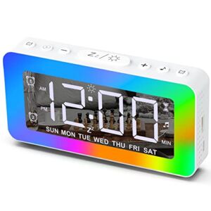 Alarm Clock for Bedrooms – Umedo Dual Alarm Clocks 8 RGB Night Lights, 3 Mode Mirror Clock, USB Port, 8 White Noise, 7 Wake-Up Sounds, 16 Level Volume, 0%-100% Dimmable, Bedside Clock for Kids & Adult