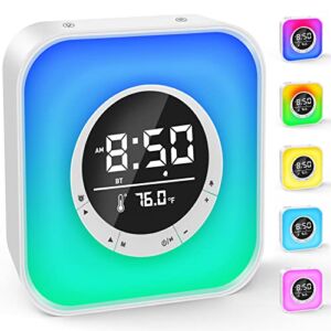 FiveHome Night Lights Bluetooth Speaker Alarm Clock, Xmas Gifts for Teenage Girls Boys, Touch Control Dimmable Multi-Color Bedside Lamp, MP3 Player, Bedroom Alarm Clock for Adult Deep Sleeper