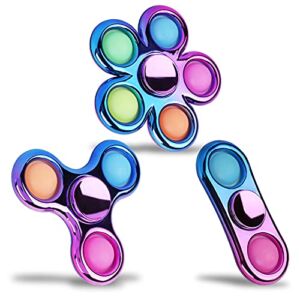 FIGROL Pop Simple Fidget Spinner 3 Pack, Push Bubble Metal-Looking Fidget Spinners, Pop Bubble Rainbow Fidget Toys Spinners for ADHD Anxiety,Stress Relief Sensory Toy Party Favor for Kids
