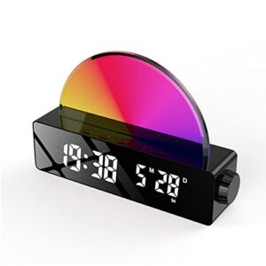 RGB Sunrise Alarm Clock,Wake Up Light with Simulation Sunrise,Dimmable Multicolor Bedside Sun Lamp Clock,Sleep Breathing Light for Kids Adults and Heavy Sleepers,Night Light for Bedroom Black