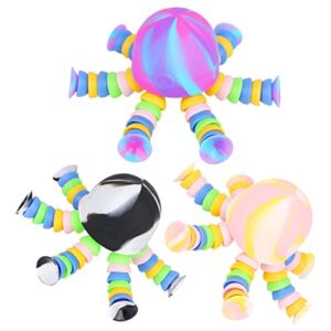 Ejanmilar 3 Pack Jellyfish Fidget Toys, Desk Light up Suction and Squeeze Toys, Stress Relief Dimple Fidget Sensory Toys for ADHD, Adults and Kids