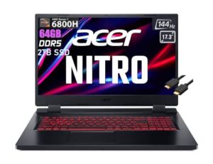Acer Nitro 5 17.3″ FHD 144Hz (DDR5 64GB RAM, 2TB PCle SSD, AMD Ryzen 7 6800H (Beats Intel i7 10750H), GeForce RTX 3050Ti) Gaming Laptop, Backlit KB, Webcam, Ray Tracing, IST HDMI, Win 11 Home – 2022