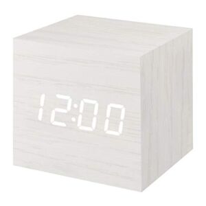WulaWindy Mini Digital Alarm Clock, 3 Alarm Settings, 12/24Hr, Snooze, Controls Alarm Volume and Brightness, Wood LED Clocks for Bedroom, Bedside, Desk, Kids, White