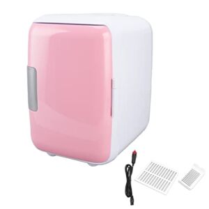 Car Mini Fridge, Portable Small Refrigerator Cooler for Skincare, Foods, Medications, Bedroom, Travel and Car(Pink)