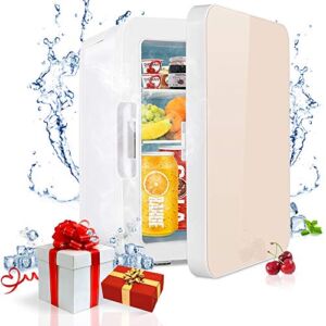 snugrom Mini Fridge 10 Liter/12 Can for Bedroom, Living Room, Kitchen, Car, AC/DC Thermoelectric Portable Cooler and Warmer for Skin Care Products and Medications, GOLD