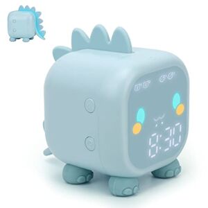 Kids Alarm Clock, Digital Alarm Clock for Kids Bedroom, Cute Dinosaur Alarm Clock Children’s Sleep Trainer, Wake Up Light & Night Light with USB Alarm Clock for Boys Girls Birthday Gifts(Blue)