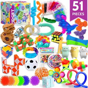 (51 Pcs) Fidget Toys Pack, Popits Fidgets Set for Classroom Rewards, Sensory Toys Autism Autistic ADHD Children, Bulk Fidget Set with Pop it Fidget Spinners Figet Cubes Fidget Rings and More