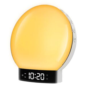 Shinmax Sunrise Alarm Clock Wake Up Light Bluetooth Speaker Sound Machine Clock Radio with Sunrise and Sunset Simulation, Dual Alarms, Snooze, FM Radio 11 Natural Music and 14 Colors Ideal for Gift