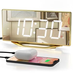 Digital Clocks, 8.7″ LED Mirror Alarm Clocks for Bedrooms with 2 USB Charger Ports,Dual Alarms,7 Levels Brightness & Volume,Snooze,12/24H, Loud Beside Desk Clock for Living Room Office Heavy Sleepers