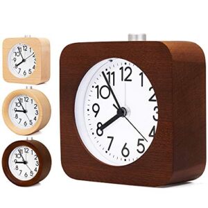 4 Inch Wooden Analog Alarm Clock Battery Operated Non-Ticking with Snooze Button,Night Light,Gentle Wake