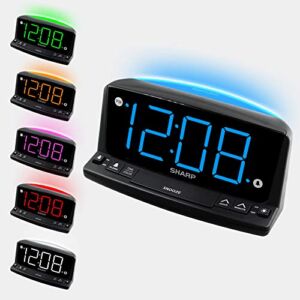 Sharp Digital Alarm Clock – The Sharp Color Chameleon Clock with 6 Selectable Color Display & Nightlight Options – Simple Operation – Easy to See Large Jumbo Numbers, Built in Multi-Color Night Light