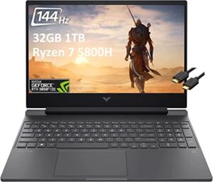 HP Newest Victus 15 15.6″ FHD 144Hz (AMD 8-Core Ryzen 7 5800H, 32GB RAM, 1TB PCIe SSD, Geforce RTX 3050 Ti 4GB, IPS) Gaming Laptop, Backlit, Webcam, Type-C, Wi-Fi 6, IST Cable, Windows 11 Home – 2022