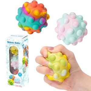 LEILIGE Pop Ball Stress It Fidget 3D Toys for Kids and Adults, Push Bubbles Sensory Squeeze Balls for Girls and Boys Anxiety Relief 3 in One Pack