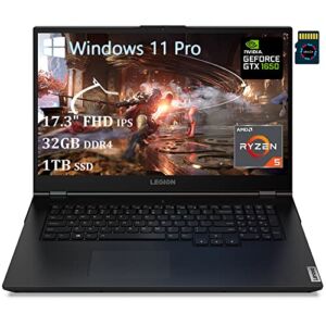 Lenovo Legion 5 17 Gaming Laptop | 17.3″ FHD IPS Display | AMD 6-Core Ryzen 5 5600H (> i7-10750H) | 32GB DDR4 1TB SSD | GeForce GTX 1650 4GB Backlit USB-C Win11Pro Black + 32GB MicroSD Card