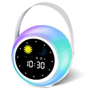 Kids Alarm Clock with Bluetooth Speaker, 13 Colorful Night Light & Wake Up Light Alarm Clock for Kids Teens Girls Boys Toddler Bedrooms, Dual Alarms, Snooze, 10 Natural Sounds (Blue)