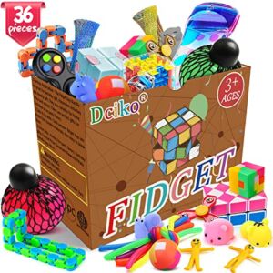 Dciko Fidget Toys Pack, 36 Pcs Sensory Toys Set for Kids Teens Adults, Fidget Box Assortment with Stress Balls Infinity Cube for Autistic ADHD Carnival Treasure Party Favors Classroom Rewards Prizes
