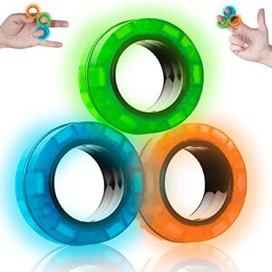 SCRATCHIEZ Magnetic Rings Fidget Toys for Adults and Children Kids | Glow in The Dark ADHD Fidget Rings | Best Magnet Toys – Finger Fidget Toys for Adults with Anxiety | Carrying Box for Work (3 Pack)