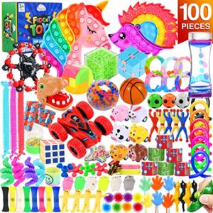 Fidget Toys 100 Pack,Big Pack Sensory Fidget Toys for Kids 4-12,Stress Relief Toys Bundle,Christmas Stocking Stuffers,Classroom Prizes,Treasure Box,Pinata Stuffers,Goodie Bag Filler for Boys and Girls