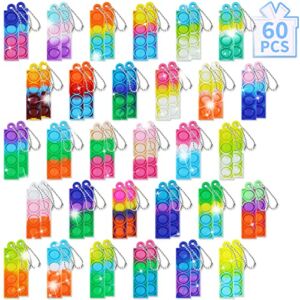 FIDWOD 60pcs Mini Pop It Keychain,Bubbles Party Favors for Kids,Adult Fidget Toys for Anxiety, Stress Relief Sensory Toys for Autistic Children,Classroom Prizes Christmas Birthday Gifts