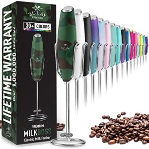 ULTRA HIGH SPEED MILK FROTHER For Coffee With NEW UPGRADED STAND – Powerful, Compact Handheld Mixer with Infinite Uses – Super Instant Electric Foam Maker with Stainless Steel Whisk by Zulay (Camo)