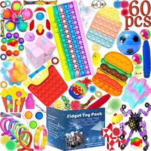 Fidget Toys Pack Cheap Pop Bubble Sensory Fidget Pack Stress Relief Toys with Marble Mesh Pop Anxiety Tube for Adult (60PCS A)